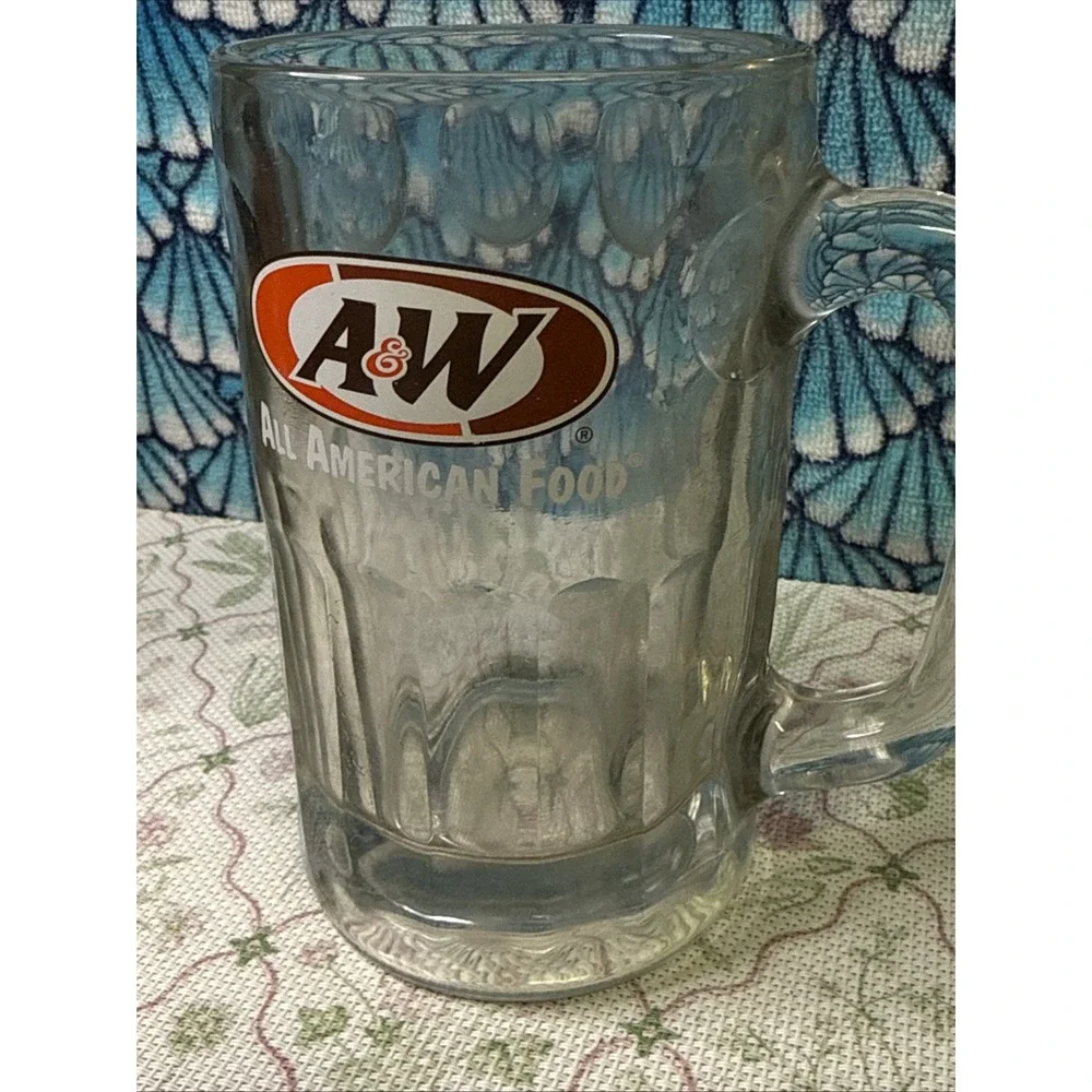 Vintage A&W Root Beer Soda Mug Heavy Glass Dimple Sides 6